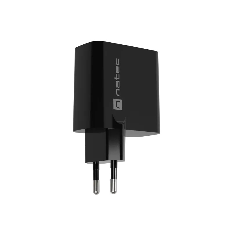 Laidinis mobiliojo įrenginio įkroviklis NATEC NUC-2143, 45 W, USB-C PD 3.0 + USB-A QC 3.0, 110–240 V, juodas
