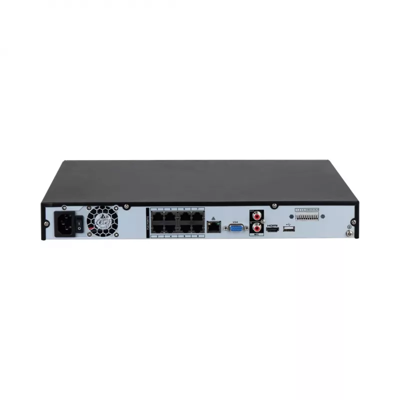 Tinklinis vaizdo registratorius DAHUA NVR4208-8P-EI — 8 kanalų NVR su 8 PoE prievadais, 180/256 Mbps pralaidumu, 16 TB maks. talpa