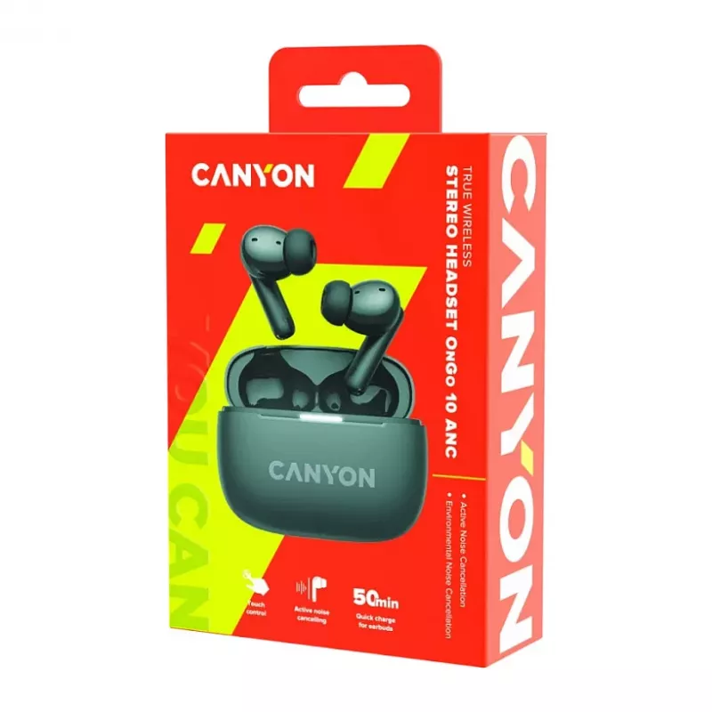 „Canyon OnGo TWS-10 ANC+ENC“ belaidės ausinės į ausis, pilkos (CNS-TWS10BK)