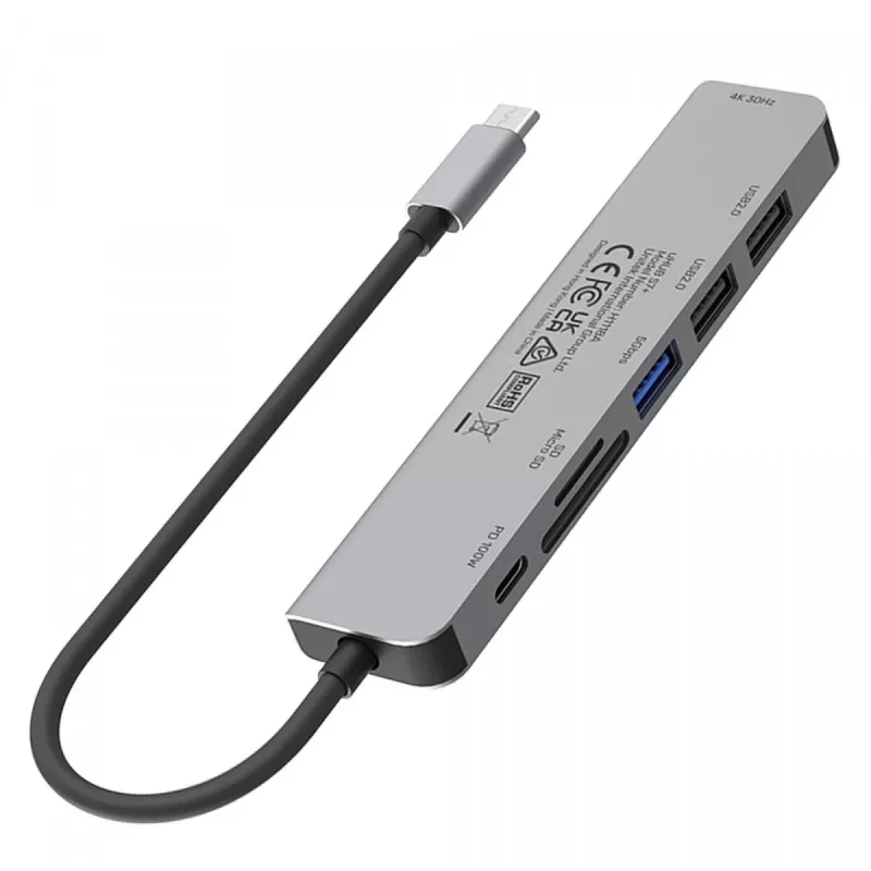 USB-C Hub Unitek 7in1 Aliuminis PD 100W 5 Gbps