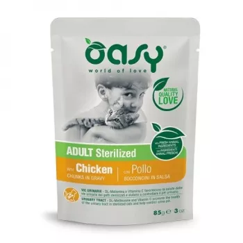 Oasy gabaliukai padaže suaugusioms sterilizuotoms katėms su vištiena 85 g