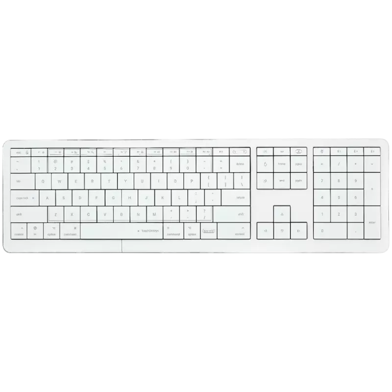 Belaidė klaviatūra CLEVETURA CLVX 1 Touch-On-Keys AI — ANSI US Mac išdėstymas, žirkliniai jungikliai, aliumininis korpusas, interaktyvus RGB