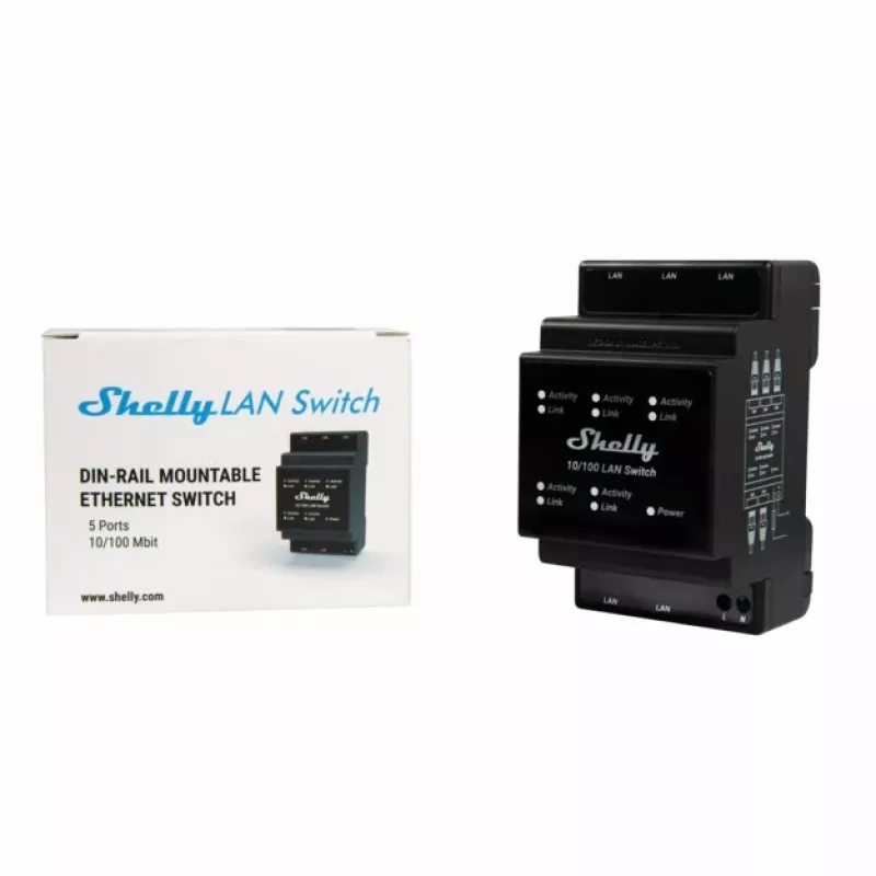 Valdomas tinklo jungiklis Shelly LAN Switch juodas AC 110-240V 1W