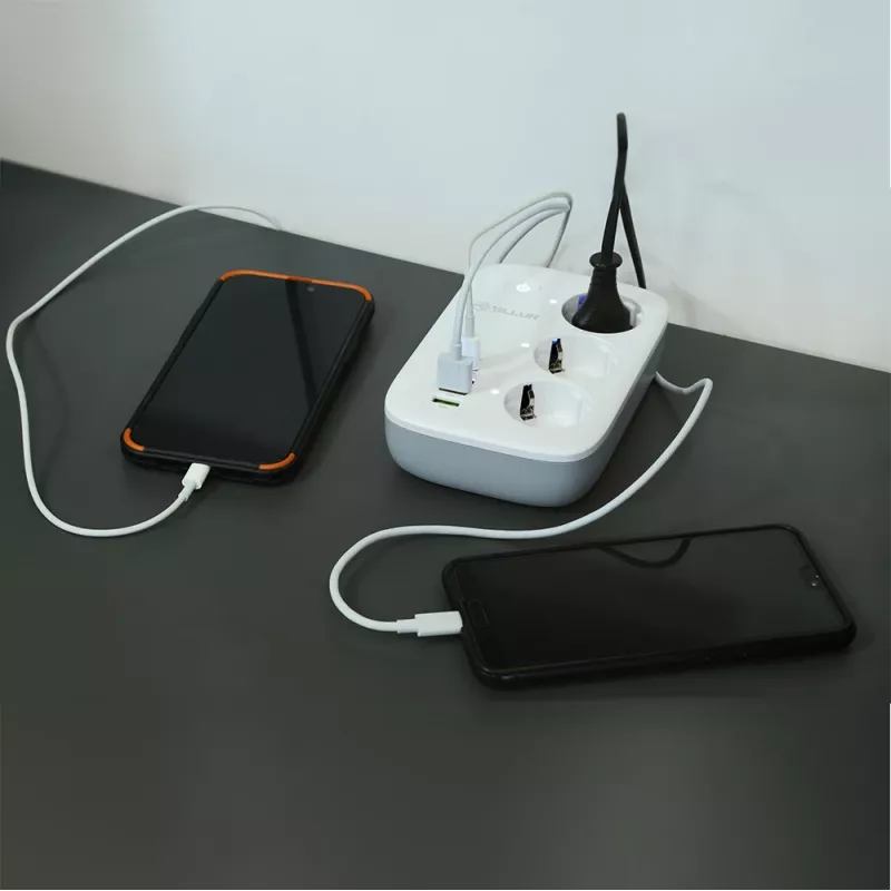 Power Strip Tellur TLL331521 Smart WiFi su 3 kištukiniais lizdais, PD 30W, QC 18W