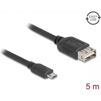 USB kabelis DELOCK 81521 — USB 2.0, Micro‑USB B į USB A, 5 m, juodas