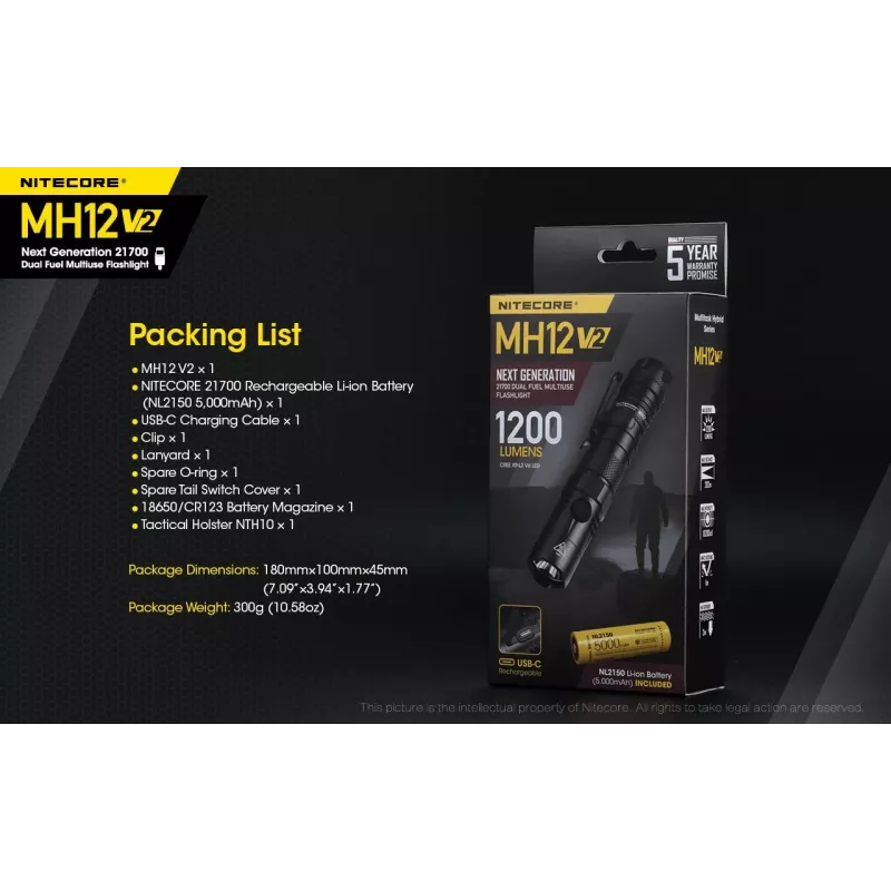 Rankinis žibintuvėlis Nitecore MH12 V2 Juodas