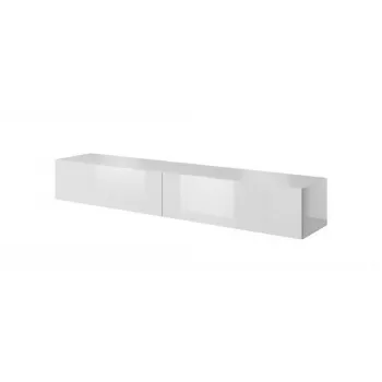 TV stovas Cama Meble SLIDE 200 — 2000×400×300 mm, baltas blizgus MDF stalviršis, baltas rėmas