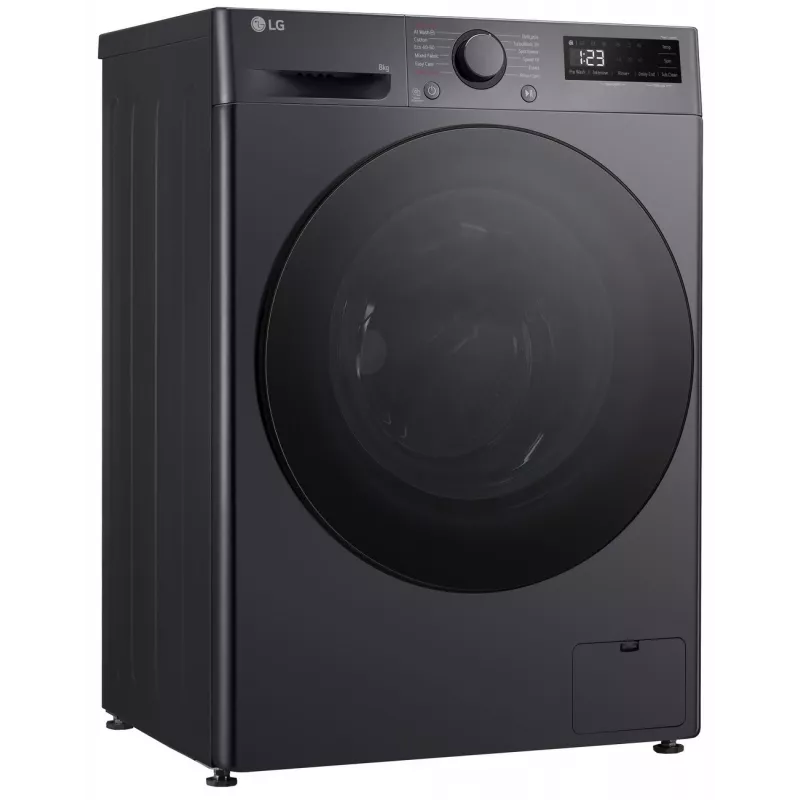 Skalbimo mašina LG F2WR508S2M – priekinė pakrova, 8 kg, 1200 aps./min., A energijos klasė, 60×48 cm, LED, vidurio juoda