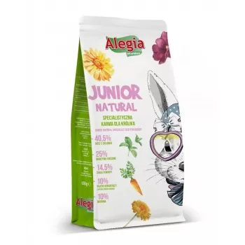 Granuliuotas pašaras triušiams Alegia Junior Natural 650 g – pilnavertis pašaras jauniems triušiams, be grūdų, be glitimo, be sojos
