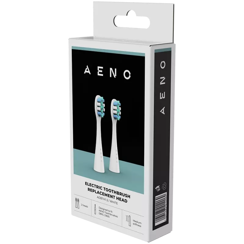 AENO keičiamieji dantų šepetėlio antgaliai, Balti, Dupont šereliai, 2 vnt. komplekte (skirti ADB0001S/ADB0002S)