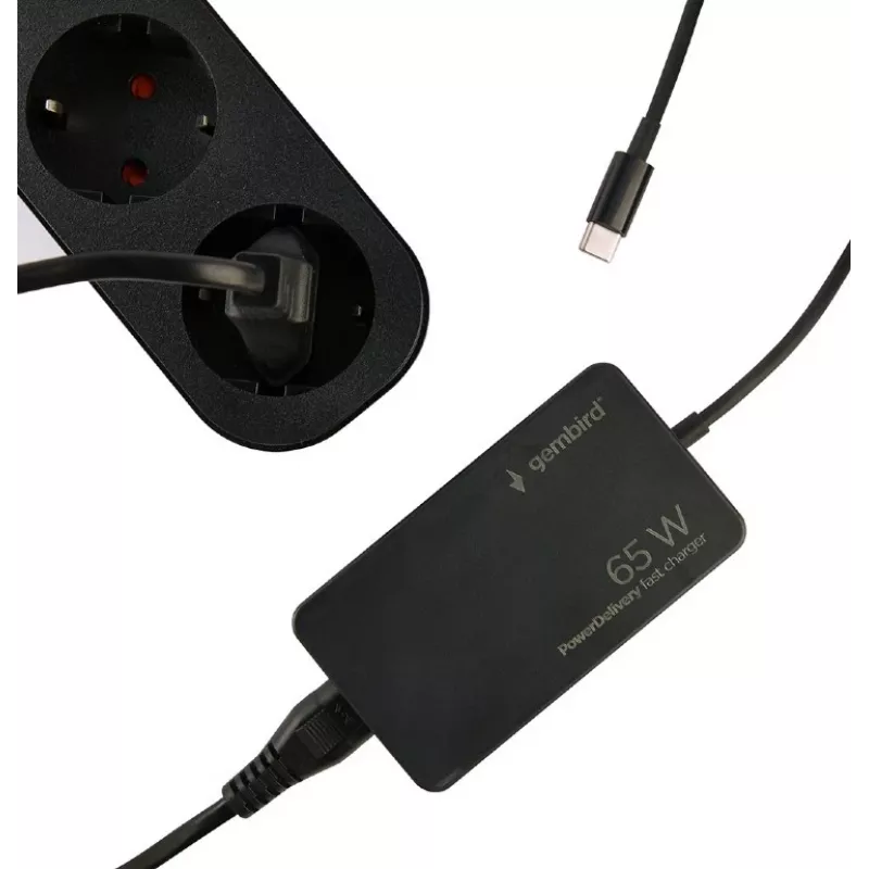 Cablexpert NPA-AC-PDQC65-01 65 W PowerDelivery GaN USB Type-C greitas įkroviklis, juodas
