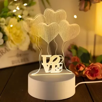 Naktinė lemputė Extralink HOME 3D optinė iliuzija Four Hearts USB stalinė lempa