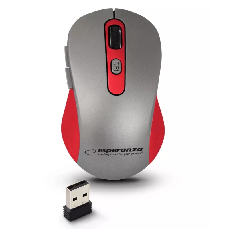 Belaidė optinė pelė ESPERANZA EM131R 2.4 GHz, 1600 DPI, ambidekstrinė, nano USB imtuvas, 6 mygtukai, pilka