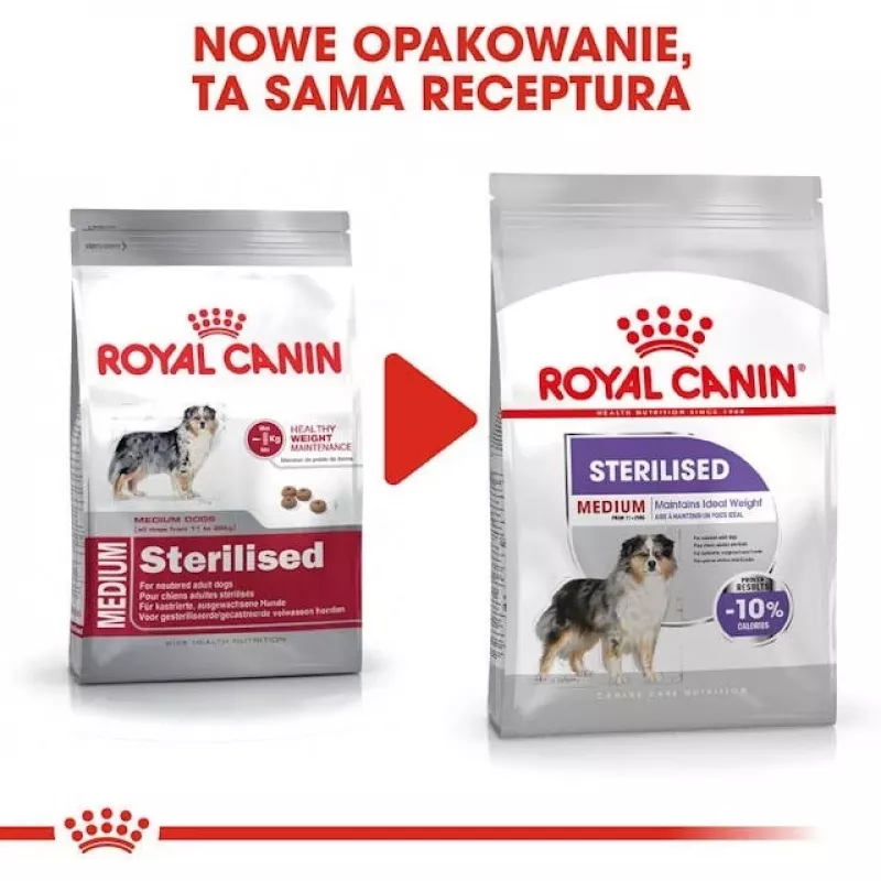Sausas šunų ėdalas Royal Canin Medium Sterilised Adult 12 kg – sterilizuotiems vidutinių veislių suaugusiems šunims, paukštiena, baltymai 28%, riebalai 13%