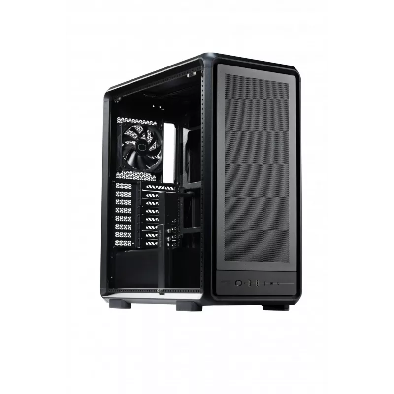 PC Midi Tower Cooler Master MasterFrame 500 Mesh — Juodas su permatomu šonu, palaiko ATX/EATX, 2x200mm priekyje, 1x120mm gale