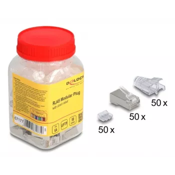 DeLOCK 67177 RJ45 kištukas, sidabriniai kontaktai, permatomas korpusas, 50 vnt.