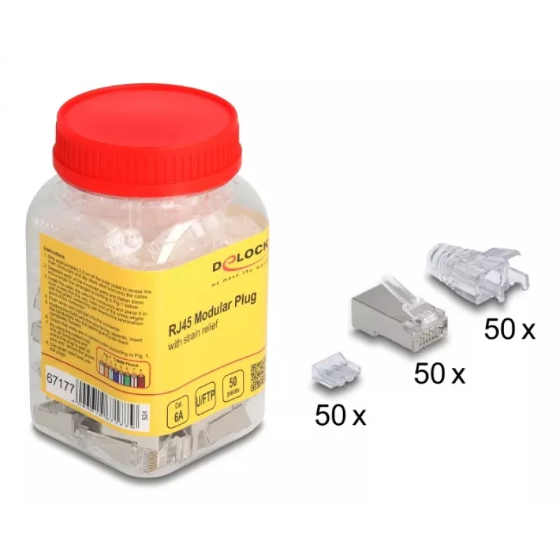 DeLOCK 67177 RJ45 kištukas, sidabriniai kontaktai, permatomas korpusas, 50 vnt.