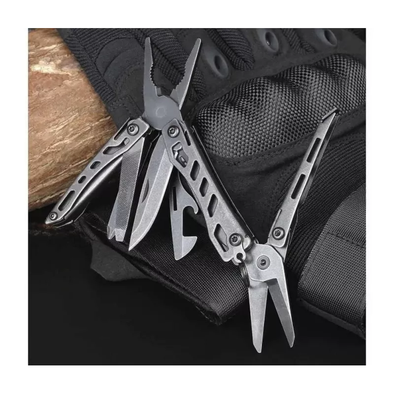 Multitoolas Nextool Mini FLAGSHIP NE20122 — 10-in-1 kompaktiškas nerūdijančio plieno daugiafunkcis įrankis, juodas, 67×27×17 mm, 83 g