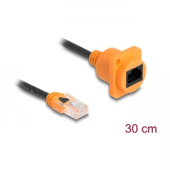 DeLOCK 90804 tinklo kabelis 0,3 m Cat5e U/UTP RJ-45 juoda-oranžinė
