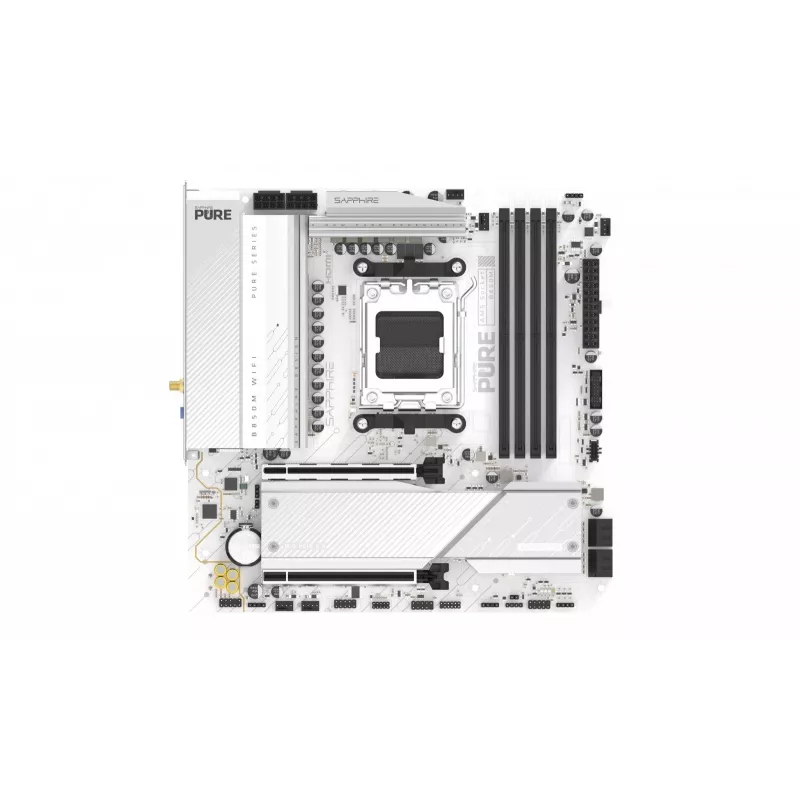 Motininė plokštė Sapphire PURE B850M WIFI Micro ATX — AMD B850, Socket AM5, DDR5 iki 8000 MHz, 4 DIMM, Wi‑Fi 6, 2.5Gb LAN, 2× M.2, PCIe 5.0 x16