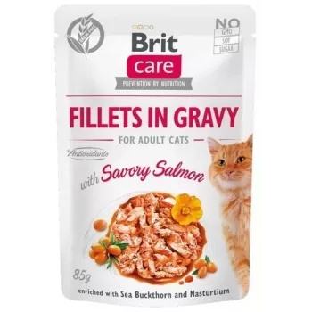 Šlapias kačių ėdalas BRIT Care Fillets in Gravy su lašiša padaže, 85 g, suaugusioms katėms