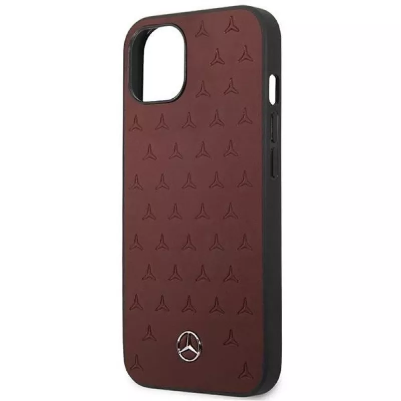 Mercedes MEHCP13SPSQRE iPhone 13 mini 5,4 inch raudonas kietas odinis dėklas su žvaigždžių raštu