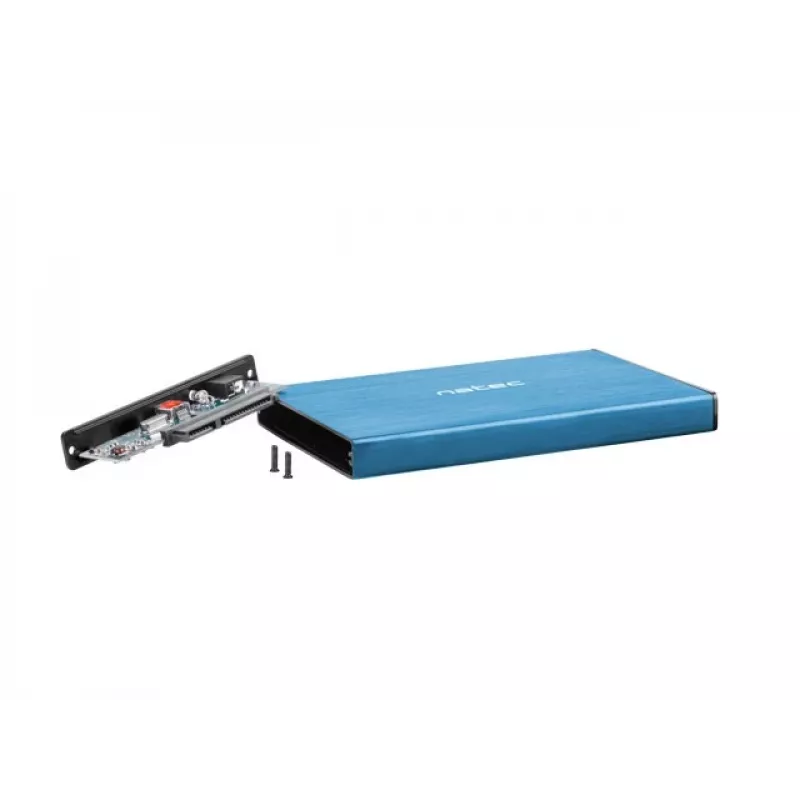 Išorinis HDD/SSD korpusas NATEC Rhino GO 2,5 colio – USB 3.0, SATA III, iki 4 TB, 9,5 mm, aliuminis, mėlynas