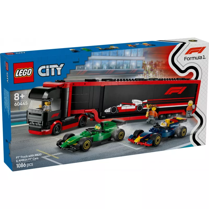 LEGO CITY 60445 F1 - Sunkvežimis su RB20 ir AMR24 F1 bolidais
