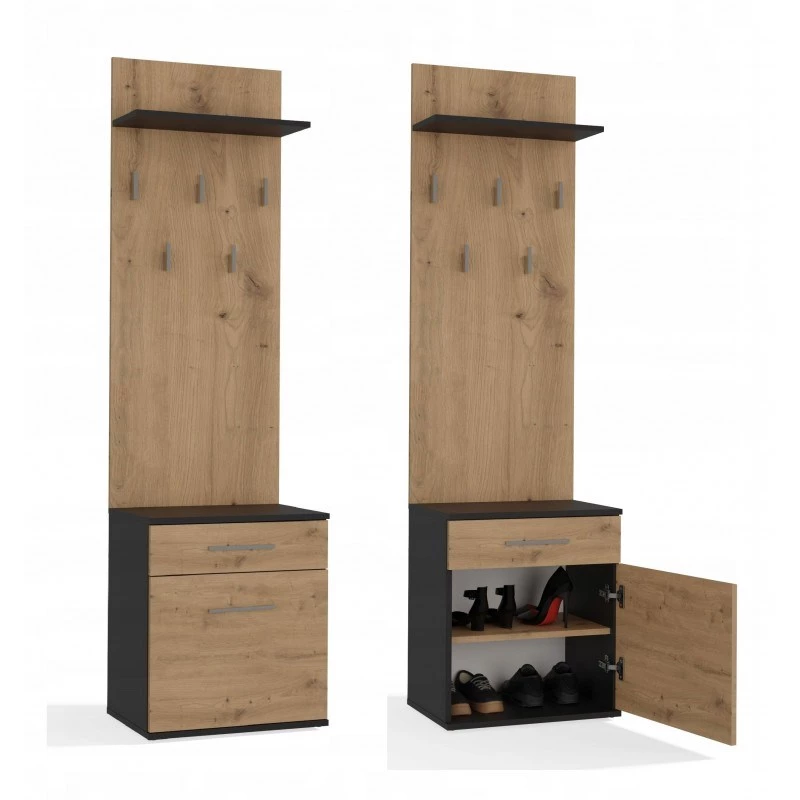 Top e Shop DUO WIESZAK ANT/ART sieninis pakabukas, antracitas ir ąžuolas, medžio drožlių plokštė, 5 kabliukai