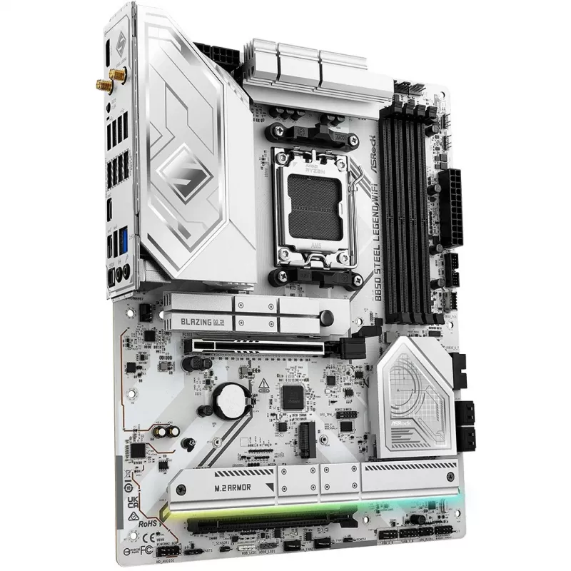 Pagrindinė plokštė ASROCK B850 Steel Legend WiFi ATX — AMD B850, lizdas AM5, DDR5, 4x DIMM, 4x M.2, Wi‑Fi 7, 2.5Gb LAN