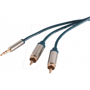 Garso kabelis ShiverPeaks SP30832-5-SLIM 5m 3,5mm 2xRCA mėlynas chromas