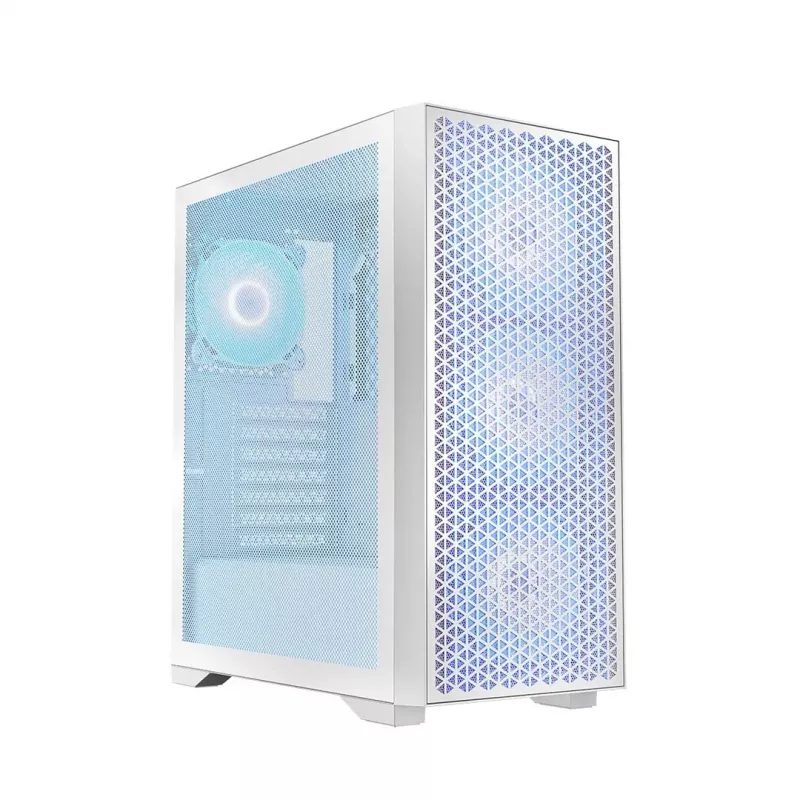 Kompiuterio korpusas LOGIC Dart Pro Midi ARGB baltas — Midi bokštas, ATX, 456×200×385 mm, max GPU 34 cm, CPU aušintuvo aukštis 155 mm, 3×120mm priekyje + 1×120mm gale, USB 3.0 x2, USB-C x1