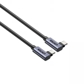 USB-C laidas Unitek C14147ABK01 90°–90° PD 100W 0,5 m, kampuotas į kampuotą, juodas