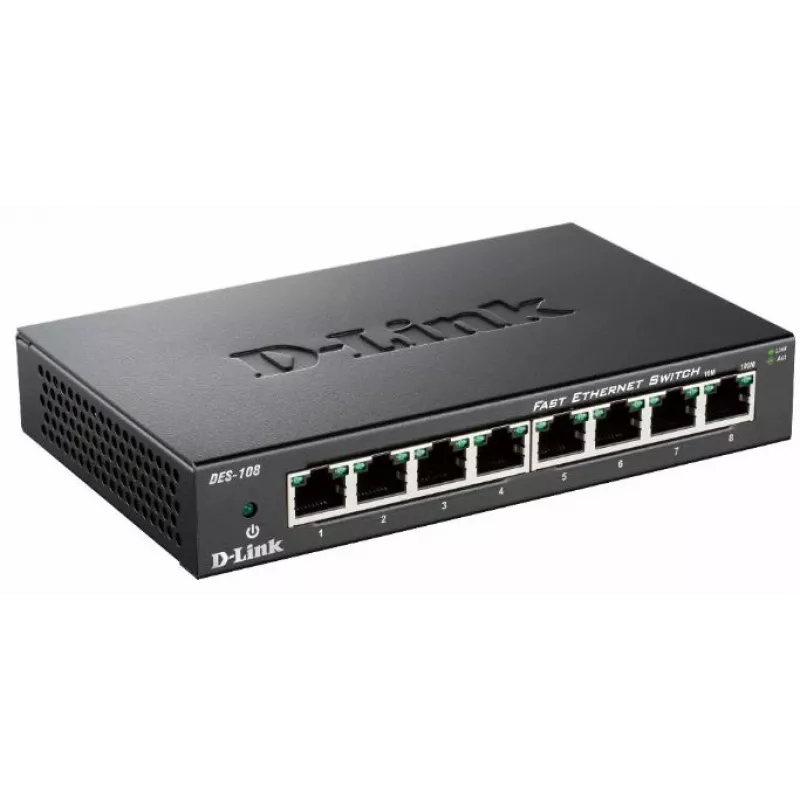 D-Link DES-108 juodas 8 prievadų Fast Ethernet jungiklis