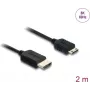 HDMI kabelis DELOCK 81685 — 2 m, HDMI A (vyriškas) į HDMI C (Mini, vyriškas), 48 Gbit/s, iki 7680×4320, auksuoti kontaktai, juodas