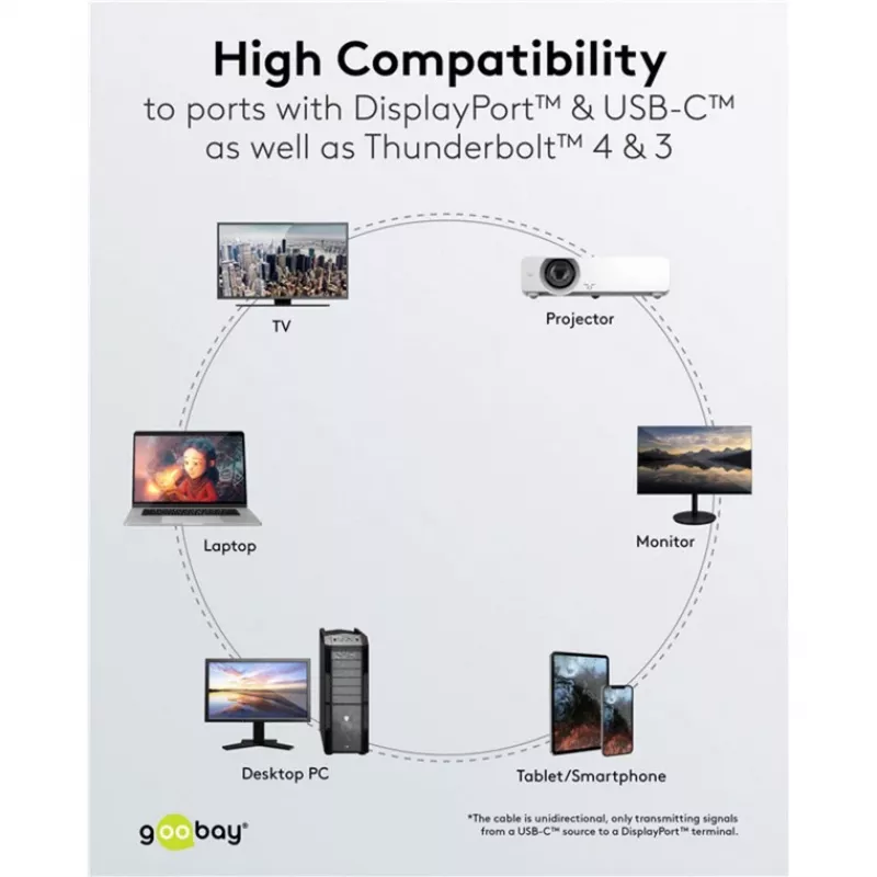USB adapterio laidas, USB-C kištukas > DisplayPort kištukas, 4K 60Hz (juodas/sidabrinis, 1 metras, pintas laidas)