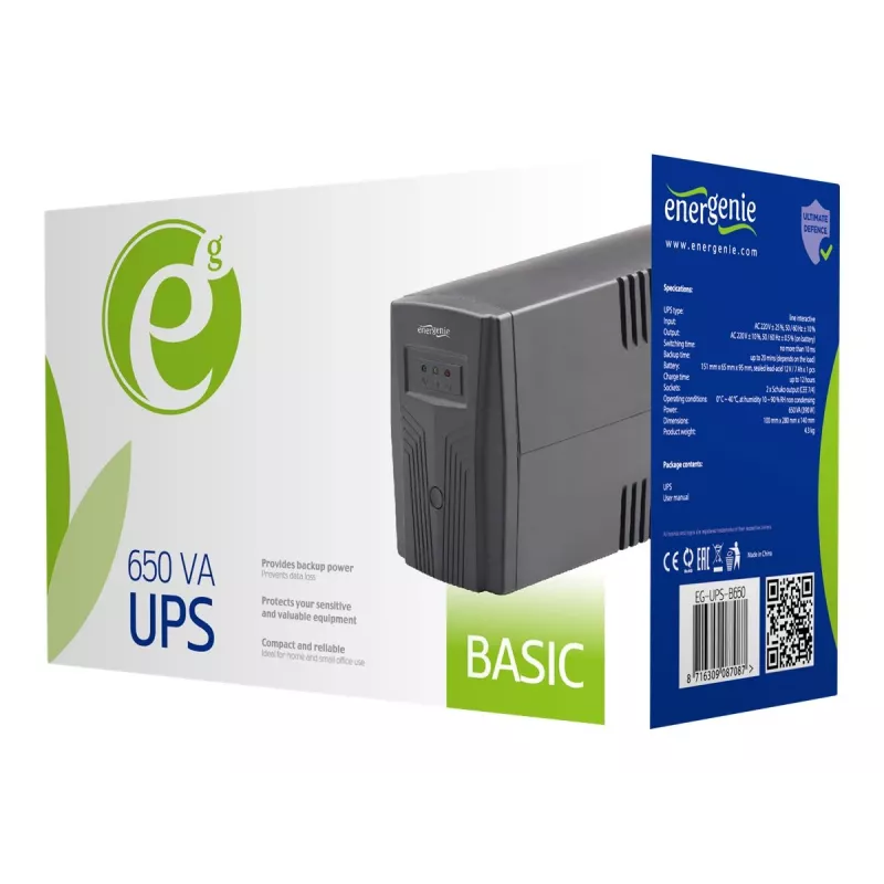 Gembird EG-UPS-B650 nepertraukiamo maitinimo šaltinis (UPS) Line-Interactive 0,65 kVA / 390 W