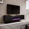 TV spintelė su elektriniu židiniu Cama Meble ONDA 1805×400×580 mm, juoda, medžio drožlių plokštės viršus (ant grindų arba ant sienos)