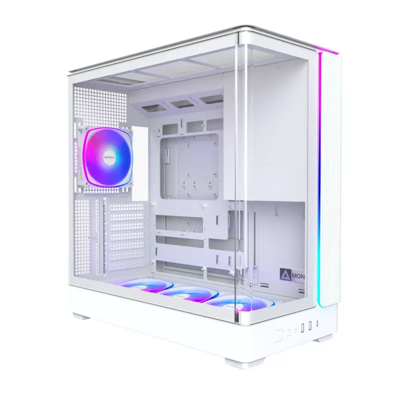 Kompiuterio korpusas Montech KING 45 PRO (W) – balta MIDI bokšto dėžė, skirta Micro ATX / Mini-ITX