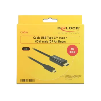Vaizdo kabelio adapteris DeLOCK 85259 USB Type-C į HDMI 2m Juoda