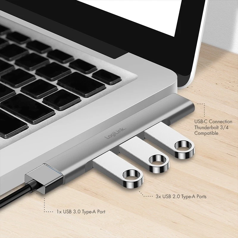 LogiLink USB 3.2 Gen1 Hub 4 prievadų USB-C 1x USB 3.0 AF 3x USB 2.0 AF UA0437
