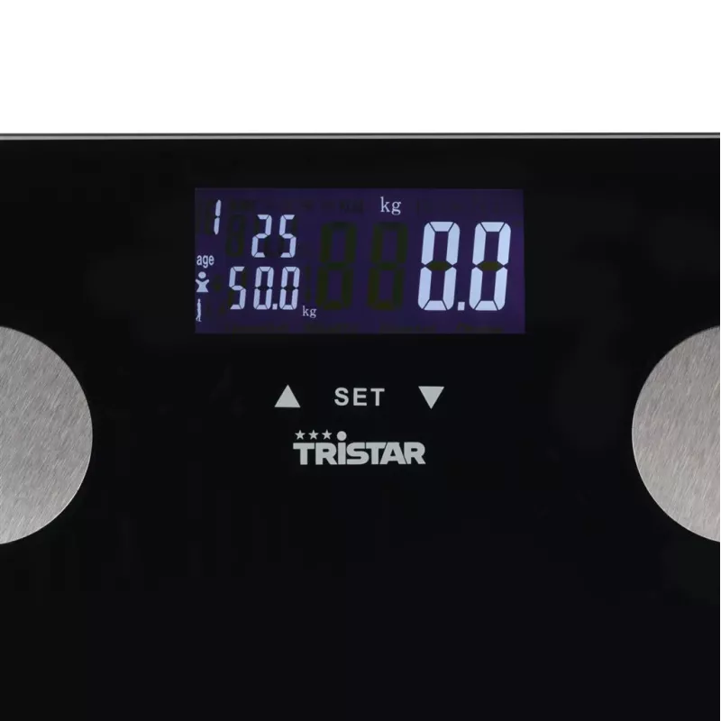 Svarstyklės Tristar WG-2442 – skaitmeninės vonios svarstyklės, max 150 kg, 100 g tikslumas, KMI, juodos