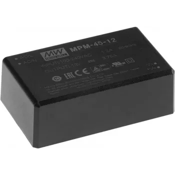 Maitinimo adapteris Mean Well MPM-45-5, vidinis, 45 W, įėjimas 80–264 V, juodas, 52×87×29.5 mm