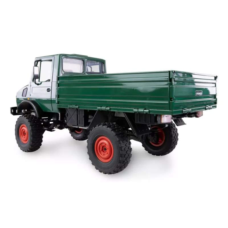 Valdomas automobilis Amewi Mercedes‑Benz Unimog 1:12 mastelis 4WD, žalias