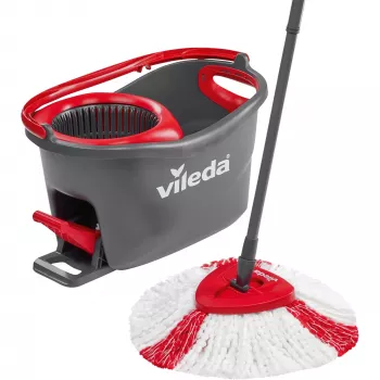 Šluota VILEDA EasyWring & Clean Turbo, raudonas technopolimero kibiras, nuimama skalbiama mikropluošto galvutė, kietoms grindims