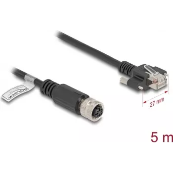 DeLOCK M12 D-koduotas 4 kontaktų kištukas į RJ45 kištuką Cat5e 5 m juodas tinklo kabelis
