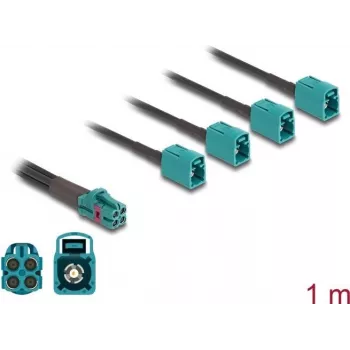 DeLOCK 90140 koaksialinis kabelis 1 m Mini FAKRA Z 4 x FAKRA Z Aqua Juoda