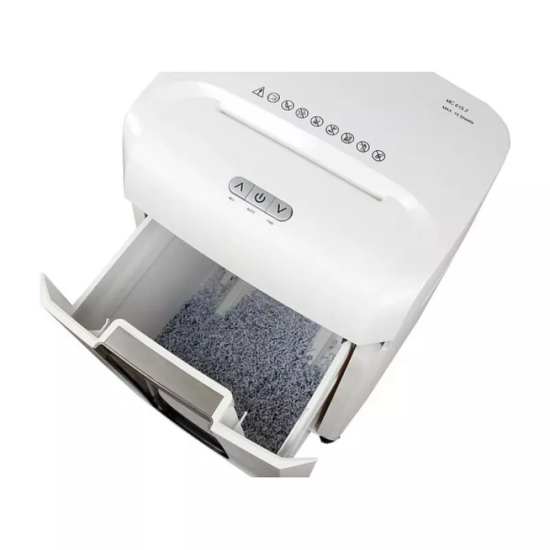 Popieriaus smulkintuvas Olympia MC 615.2 — mikro pjūvis P-5, 22 cm padavimas, 15 lapų talpa, 65 dB, baltas