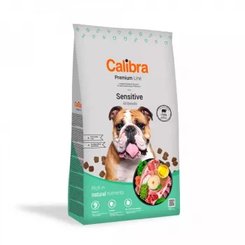 Sausas šunų ėdalas Calibra Premium Sensitive ėriena 12 kg – pilnavertis hipoalerginis maistas suaugusiems šunims, be grūdų, 25% baltymų