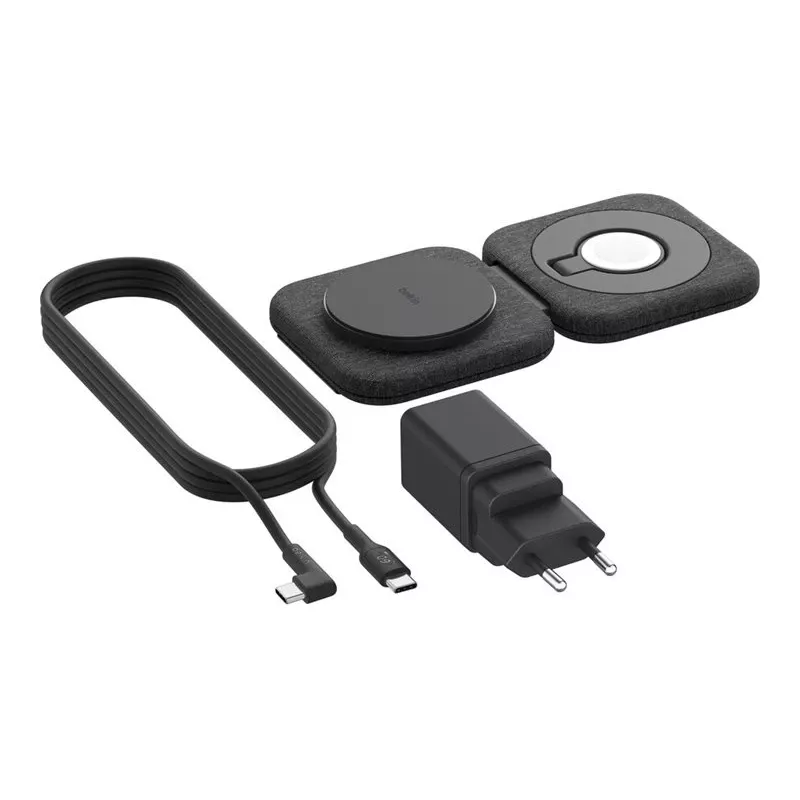 Belaidė 2-in-1 įkrovimo stotelė Belkin BOOSTCHARGE PRO QI2 WIZ026VFBK – greitasis belaidis telefono ir ausinių įkrovimas